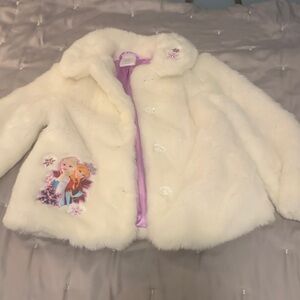 Kids Cream Faux Fur Coat with Character Design